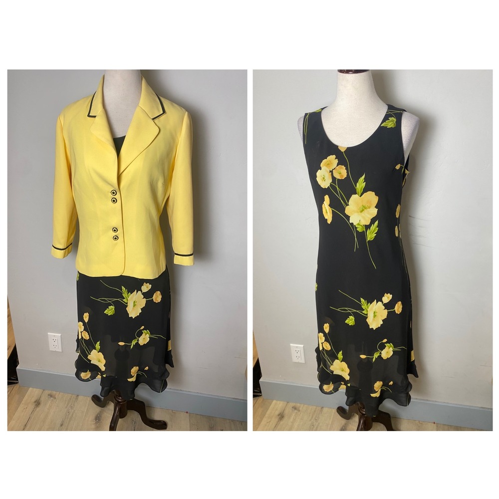 Vintage Studio I Petite Yellow Blazer & Floral Midi Dress Set 90s Y2K 12P